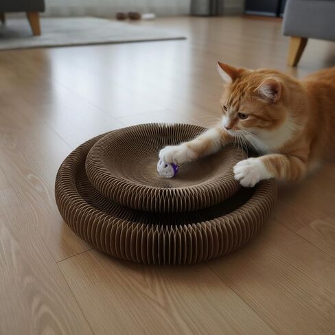 Corrugated Paper Cat Scratcher Track with Rolling Ball - Scratch-Resistant, Interactive, Pet-Safe for Feline Play & Claw Care in Kuwait