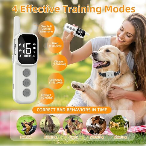 ETACCU Shock Collar for Dogs,Waterproof Dog Training Collar with Remote Control,4 Training Modes：Beep, Vibration, Safe Static,LED,Rechargeable Adjustable for 5-150lbs Small Medium Large Dogs in Kuwait