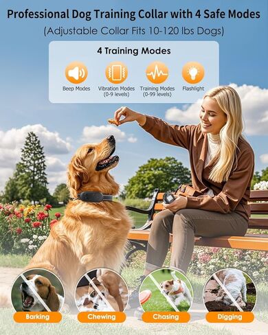 Dog Training Collar with Remote for Dogs, Waterproof IPX7 E Collar, Beep Vibration Modes, Safe Humane Training, 2000FT Range, Rechargeable Battery, for Small Medium Large Dogs 10–120 lbs (Black) in Kuwait