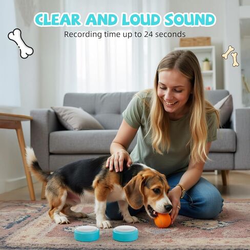 Voice Recording Button, Talking Buttons for Pet Communication, 24 Seconds Record & Playback, Set of 2 Recordable Buttons for Dog, Cat, Pet Training, Funny Gift for Home、Classroom、Party, Blue in Kuwait