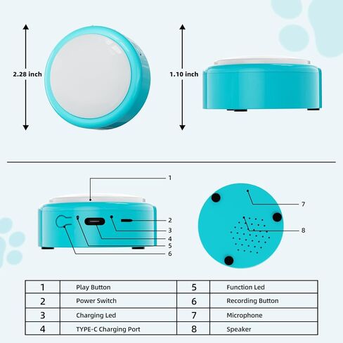 Voice Recording Button, Talking Buttons for Pet Communication, 24 Seconds Record & Playback, Set of 2 Recordable Buttons for Dog, Cat, Pet Training, Funny Gift for Home、Classroom、Party, Blue in Kuwait