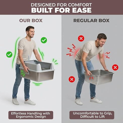 Stainless Steel Litter Box XL, Extra Large High Sided Litter Box with Handles for Big Cats, Anti-Urine Leakage Metal Cat Litter Box, Easy-Clean, Non-Stick, Includes Scoop and Mat in Kuwait