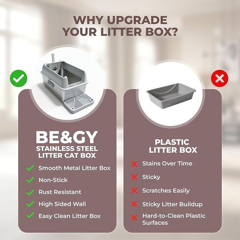 Stainless Steel Litter Box XL, Extra Large High Sided Litter Box with Handles for Big Cats, Anti-Urine Leakage Metal Cat Litter Box, Easy-Clean, Non-Stick, Includes Scoop and Mat in Kuwait