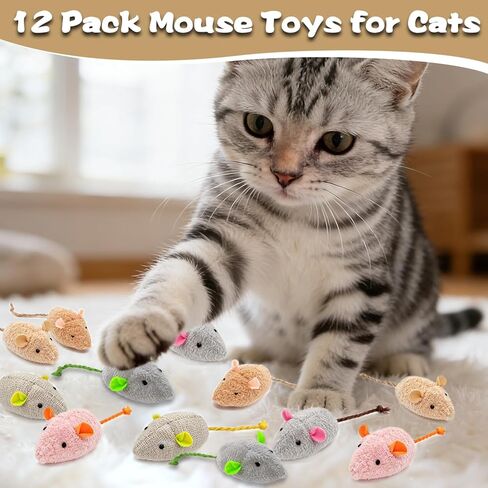 12 Pack Mouse Toys for Cats,Catnip Toy Mouse, Plush Mice Toys for Cats, Cat Nip Mice for Indoor Cat, Kitten Plushie Engaged Entertained Interactive Exercise Kicker Chew Fetch Toy (Value Bulk) in Kuwait