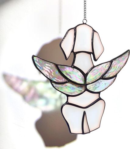 Handmade Stained Glass Angel Dog Suncatcher - Rainbow Bridge Dog Memorial Gifts for Loss of Dog, Pet Memorial Gifts for Dogs Cats, Loss of Dog Sympathy Gift & Remembrance Ornament in Kuwait