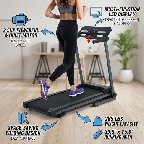 Folding Walking Pad Treadmill for Home Office, Compact Electric Treadmill with Walking pad Treadmill 2.5HP Motor and 0.5-7.5MPH Speed Range, Incline Folding Walking pad Treadmill F in Kuwait