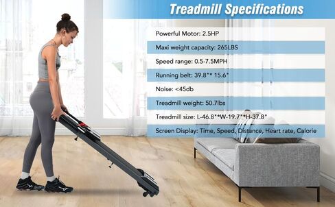 Folding Walking Pad Treadmill for Home Office, Compact Electric Treadmill with Walking pad Treadmill 2.5HP Motor and 0.5-7.5MPH Speed Range, Incline Folding Walking pad Treadmill F in Kuwait
