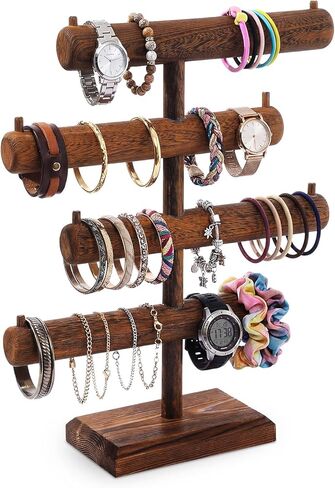 Geelin 4 Tier Bracelet حامل الحامل عرض مخصص الأساور الخشبية T-bar منظم العروض للعروض ، وبرج Storage Storage Tower للاشتراك في قلادة وساعات Bangle Scrunchie in Saudi Arabia