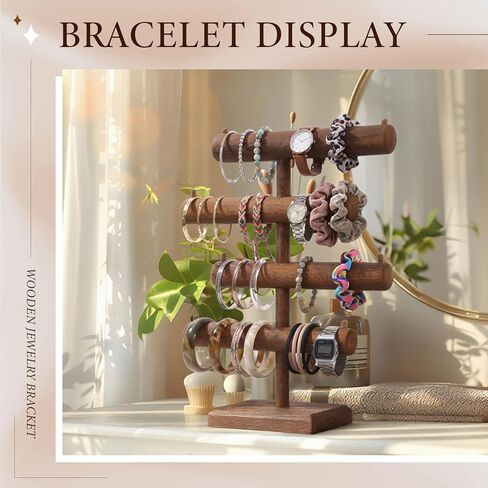 Geelin 4 Tier Bracelet حامل الحامل عرض مخصص الأساور الخشبية T-bar منظم العروض للعروض ، وبرج Storage Storage Tower للاشتراك في قلادة وساعات Bangle Scrunchie in Saudi Arabia
