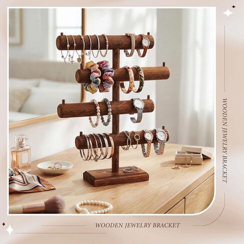 Geelin 4 Tier Bracelet حامل الحامل عرض مخصص الأساور الخشبية T-bar منظم العروض للعروض ، وبرج Storage Storage Tower للاشتراك في قلادة وساعات Bangle Scrunchie in Saudi Arabia