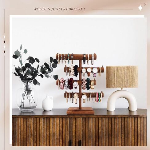 Geelin 4 Tier Bracelet حامل الحامل عرض مخصص الأساور الخشبية T-bar منظم العروض للعروض ، وبرج Storage Storage Tower للاشتراك في قلادة وساعات Bangle Scrunchie in Saudi Arabia
