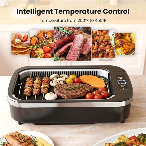 Kismile Smokeless Indoor Grill, 1500W Electric Grill with 6-Level Temp Control, Korean BBQ Grill with Glass Lid, Compact & Portable, Non-Stick Grill Plate, Auto Shut Off & Dishwasher Safe in Kuwait