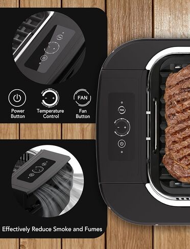 Smokeless Indoor Grill, COWSAR 1500W Electric Grill Indoor with Drip Tray & Tempered Glass Lid, Portable Non-Stick Korean BBQ Grill, 6-Level Control, 90 Min Auto Timer, Dishwasher Safe, Black in Kuwait