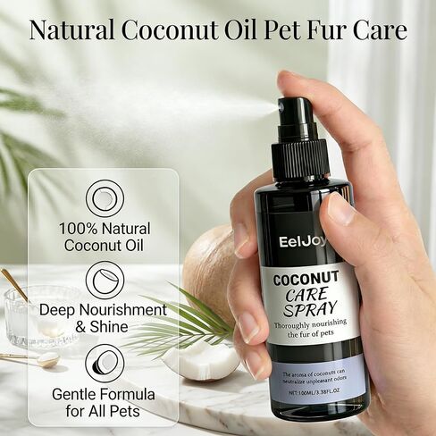 Coconut Care Spray for Pets, Nourishing Fur Oil with Comb, Moisturizing & Detangling Spray for Dogs & Cats, Natural Coconut Oil for Dry Skin & Shiny Coat, 100ml/3.38 fl oz in Kuwait