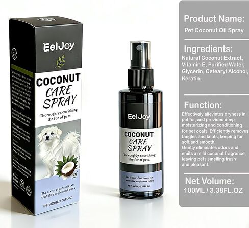 Coconut Care Spray for Pets, Nourishing Fur Oil with Comb, Moisturizing & Detangling Spray for Dogs & Cats, Natural Coconut Oil for Dry Skin & Shiny Coat, 100ml/3.38 fl oz in Kuwait