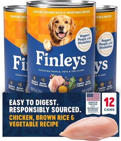 طعام الكلاب الرطب من Finley، سمك السلمون والأرز البني وطبق الخضار، مكونات حقيقية، علبة علوية معلبة، 12.5 أونصة، 12 علبة in Kuwait