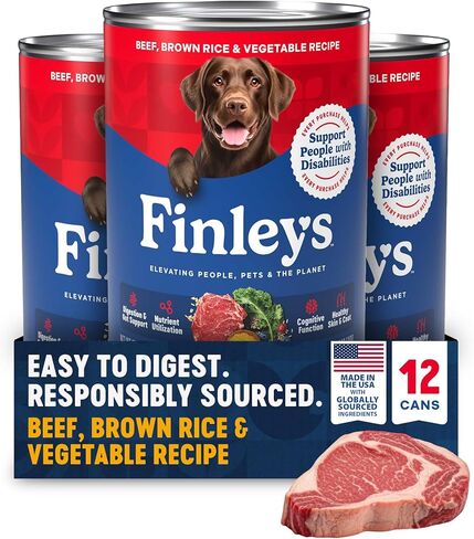 طعام الكلاب الرطب من Finley، سمك السلمون والأرز البني وطبق الخضار، مكونات حقيقية، علبة علوية معلبة، 12.5 أونصة، 12 علبة in Kuwait