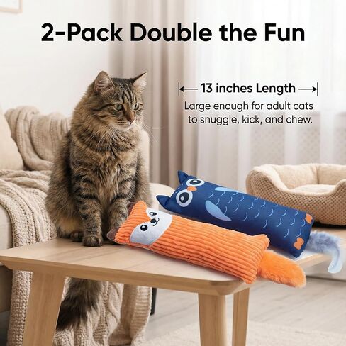 ألعاب النعناع البري من Fashion's Talk للقطط الداخلية، عبوتان من ألعاب كيكر الثعلب والبومة الكبيرة من القطيفة، ألعاب مضغ للقطط مع صوت مجعد عضوي النعناع البري - تمرين غرائز الصيد (2) in Kuwait