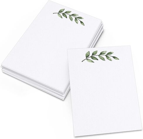 321Done Greenery Note Cards, Made in the USA - 4x6 Thick, Blank, Heavy Cardstock, Cute, Pretty, Simple Green Leaves on Kraft, No Envelopes - Set of 50 in Saudi Arabia