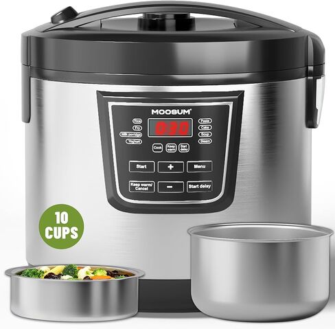 وعاء طهي الأرز 20 كوبًا (10 أكواب غير مطبوخة) مع 8 وظائف، وعاء طهي صحي من الفولاذ المقاوم للصدأ وبخار، غطاء داخلي قابل للإزالة، فضي من الفولاذ المقاوم للصدأ in Kuwait