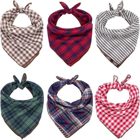 Remifa Dog Bandanas - 6PCS هدية عيد ميلاد قابلة للغسل أخضر أسود أزرق أحمر مربع منقوش طباعة عيد الميلاد الكلب مريلة مزدوجة عكسها وشاح منديل الملحقات قابل للتعديل للكلاب الصغيرة والكبيرة جرو القط in Kuwait
