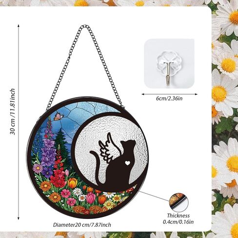 rngmsi القط نافذة الزجاج الملون شنقا، 7.8 "الهدايا التذكارية لفقدان القط suncatcher التعاطف هدية زخرفة، الزجاج الملون suncatcher لذكرى مرور الحيوانات الأليفة in Kuwait