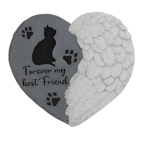 Landoraloria Cat Memorial Stone 10" Heart with Wings Outdoor Pet Grave Marker Cement Garden Remembrance Stone Sympathy Gift for Loss of Cat Angel Paw Design in Kuwait