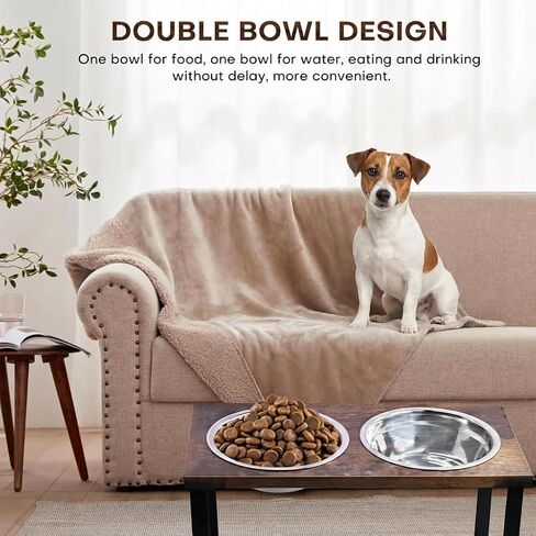 Elevated Dog Bowl Stand for Medium and Large Dogs, MDF Raised Dog Feeder with 2 Stainless Steel Bowls, Tilted Dog Food and Water Dish Set, Wooden Pet Feeding Station (Black) in Saudi Arabia
