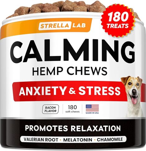 Advanced Calming Chews for Dogs - Hemp Chews and Melatonin - Anxiety Relief - Sleep Aid - Relaxing Treats - Stress Relief During Fireworks, Storms, Thunder, Barking - Made in USA - BBQ - 60ct in Kuwait