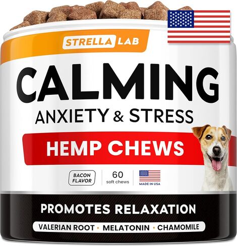 Advanced Calming Chews for Dogs - Hemp Chews and Melatonin - Anxiety Relief - Sleep Aid - Relaxing Treats - Stress Relief During Fireworks, Storms, Thunder, Barking - Made in USA - BBQ - 60ct in Saudi Arabia
