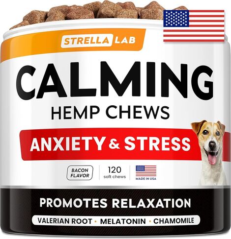 Advanced Calming Chews for Dogs - Hemp Chews and Melatonin - Anxiety Relief - Sleep Aid - Relaxing Treats - Stress Relief During Fireworks, Storms, Thunder, Barking - Made in USA - BBQ - 60ct in Saudi Arabia