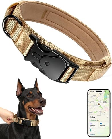 طوق الكلاب التكتيكي GPS (iOS فقط)، جهاز تعقب الكلاب GPS صغير يعمل بالبلوتوث، جهاز تعقب GPS للحيوانات الأليفة بدون رسوم شهرية، متوافق مع Apple Find My، Anti-Lost، Finder Tag for Kitten Puppy Khaki M (15 بوصة - 18.5 بوصة) in Kuwait
