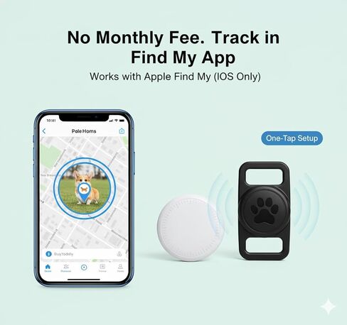 Smart Pet Location Tag with Holder – No Monthly Fee, Compatible with Apple Find My (iOS Only), Lightweight Anti-Lost Locator for Pets, Bags, and Personal Items in Kuwait