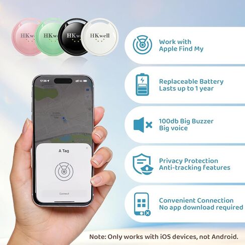 [4 Pack] Smart Bluetooth Tracker, MFi Certified Item Finder Works with Apple Find My (iOS Only), No Monthly Fee, Waterproof Anti-Lost Tag Locator for Keys, Luggage, Wallet, Pets, Dog, Bike in Kuwait