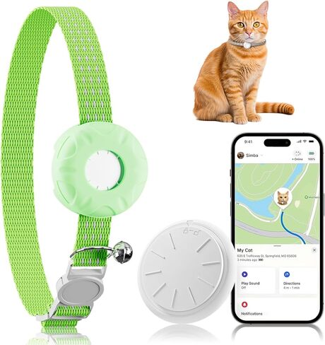 جهاز تعقب GPS الذكي للقطط، طوق تعقب القطط مع إبزيم مرن آمن، متوافق مع تطبيق Apple Find My (iOS فقط)، بدون رسوم شهرية، مقاوم للماء (متتبع أبيض، طوق قطط برتقالي) in Kuwait
