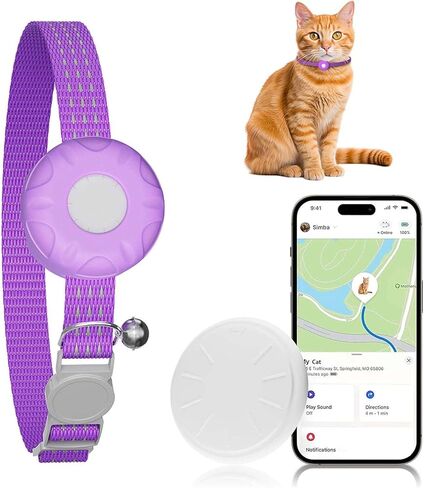 جهاز تعقب GPS الذكي للقطط، طوق تعقب القطط مع إبزيم مرن آمن، متوافق مع تطبيق Apple Find My (iOS فقط)، بدون رسوم شهرية، مقاوم للماء (متتبع أبيض، طوق قطط برتقالي) in Kuwait