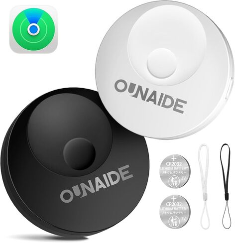 OUNAIDE Air-Tags-2 Pack، علامة تعقب الهواء الذكية، متتبع بلوتوث لجهاز Apple Find My (iOS فقط)، جهاز تتبع مقاوم للماء للأطفال ومفاتيح وحقائب الأمتعة ومحافظ الحيوانات الأليفة والمزيد - أسود وأبيض in Kuwait
