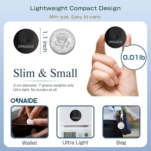 OUNAIDE Air-Tags-2 Pack، علامة تعقب الهواء الذكية، متتبع بلوتوث لجهاز Apple Find My (iOS فقط)، جهاز تتبع مقاوم للماء للأطفال ومفاتيح وحقائب الأمتعة ومحافظ الحيوانات الأليفة والمزيد - أسود وأبيض in Kuwait
