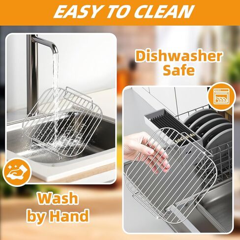 HONYAO Air Fryer Rack Square 8'' ملحقات سلة Airfryer، 2 قطعة رفوف شواء من الفولاذ المقاوم للصدأ قابلة للتكديس متوافقة مع 5-8qt Ninja/Cosori/Chefman/Gourmia/Instant Pot أي مقلاة هوائية أخرى أو فرن in Kuwait