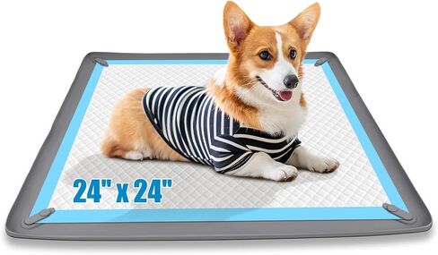 Puppy Pad Holder, 24" x 24" Dog Pee Pad Holder Tray with 4 Magnetic Clips, No Spill Raised Edge Indoor Silicone Dog Potty Trays, Leak-Proof Square Dog Toilet Training Pads Mat for Floor Protection in Kuwait