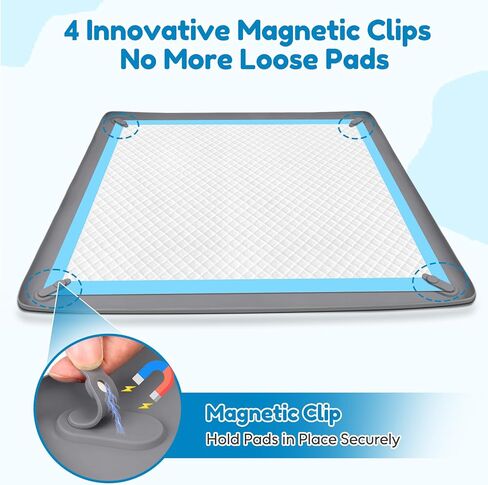 Puppy Pad Holder, 24" x 24" Dog Pee Pad Holder Tray with 4 Magnetic Clips, No Spill Raised Edge Indoor Silicone Dog Potty Trays, Leak-Proof Square Dog Toilet Training Pads Mat for Floor Protection in Kuwait