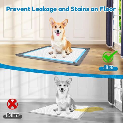 Puppy Pad Holder, 24" x 24" Dog Pee Pad Holder Tray with 4 Magnetic Clips, No Spill Raised Edge Indoor Silicone Dog Potty Trays, Leak-Proof Square Dog Toilet Training Pads Mat for Floor Protection in Kuwait