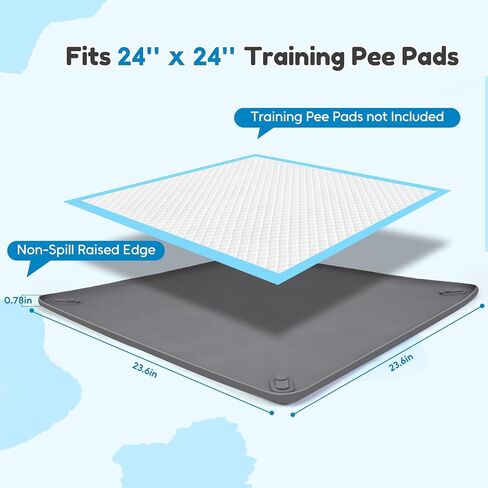 Puppy Pad Holder, 24" x 24" Dog Pee Pad Holder Tray with 4 Magnetic Clips, No Spill Raised Edge Indoor Silicone Dog Potty Trays, Leak-Proof Square Dog Toilet Training Pads Mat for Floor Protection in Kuwait