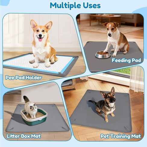 Puppy Pad Holder, 24" x 24" Dog Pee Pad Holder Tray with 4 Magnetic Clips, No Spill Raised Edge Indoor Silicone Dog Potty Trays, Leak-Proof Square Dog Toilet Training Pads Mat for Floor Protection in Kuwait
