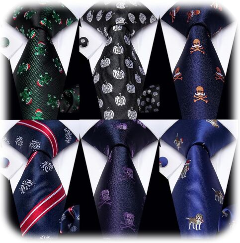 Tie for Men 6PCS Necktie Set Woven Jacquard Silk Neck Tie Pack Hanky Cufflinks Formal Wedding Party Casual in Saudi Arabia