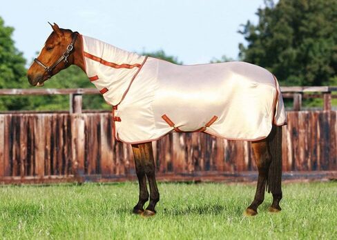TuffRider Comfy Mesh Combo Neck Fly Sheet | UV Protection Horse Sheet with Neck Cover, 190 Grams Breathable Polyester Mesh - White - 81 in Saudi Arabia
