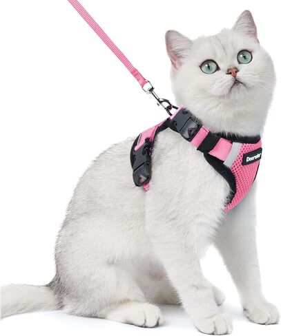 Dooradar Cat Harness and Leash Set, Escape Proof Soft with 3 Adjustable Buckles, Comfortable Vest Easy to Wear Kitten Harness with Reflective Strip, Safe for Outdoor Walking, Black, S in Saudi Arabia