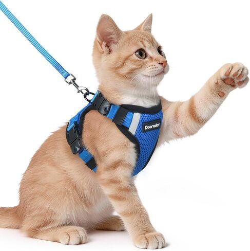 Dooradar Cat Harness and Leash Set, Escape Proof Soft with 3 Adjustable Buckles, Comfortable Vest Easy to Wear Kitten Harness with Reflective Strip, Safe for Outdoor Walking, Black, S in Saudi Arabia