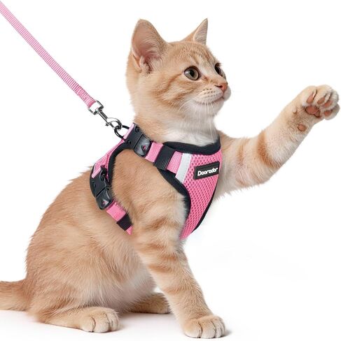 Dooradar Cat Harness and Leash Set, Escape Proof Soft with 3 Adjustable Buckles, Comfortable Vest Easy to Wear Kitten Harness with Reflective Strip, Safe for Outdoor Walking, Black, S in Saudi Arabia