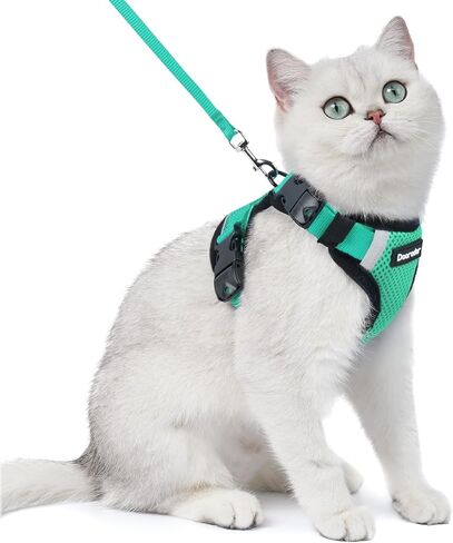 Dooradar Cat Harness and Leash Set, Escape Proof Soft with 3 Adjustable Buckles, Comfortable Vest Easy to Wear Kitten Harness with Reflective Strip, Safe for Outdoor Walking, Black, S in Saudi Arabia